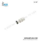 Aer Sampling product image K-197 S13/5 ball to 1/4 inch tube, PTFE ball joint adapter kit viewed from right tail top